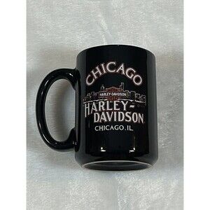 Vintage Chicago Harley Davidson Mug Black Smoking Gun Graphics 1978 motorcycle